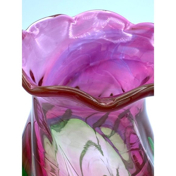 Watermelon Glass Two-Tone Vase Purple and Green With Blends of Blues and Purples - Picture 3 of 7